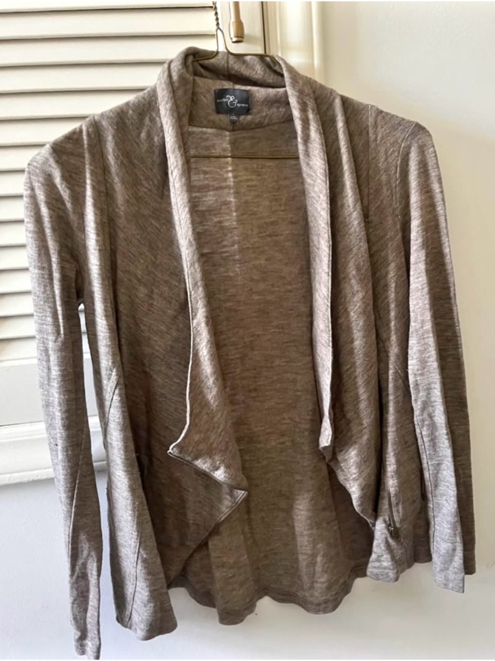 Market & Spruce Taupe Draped Open-Front Cardigan